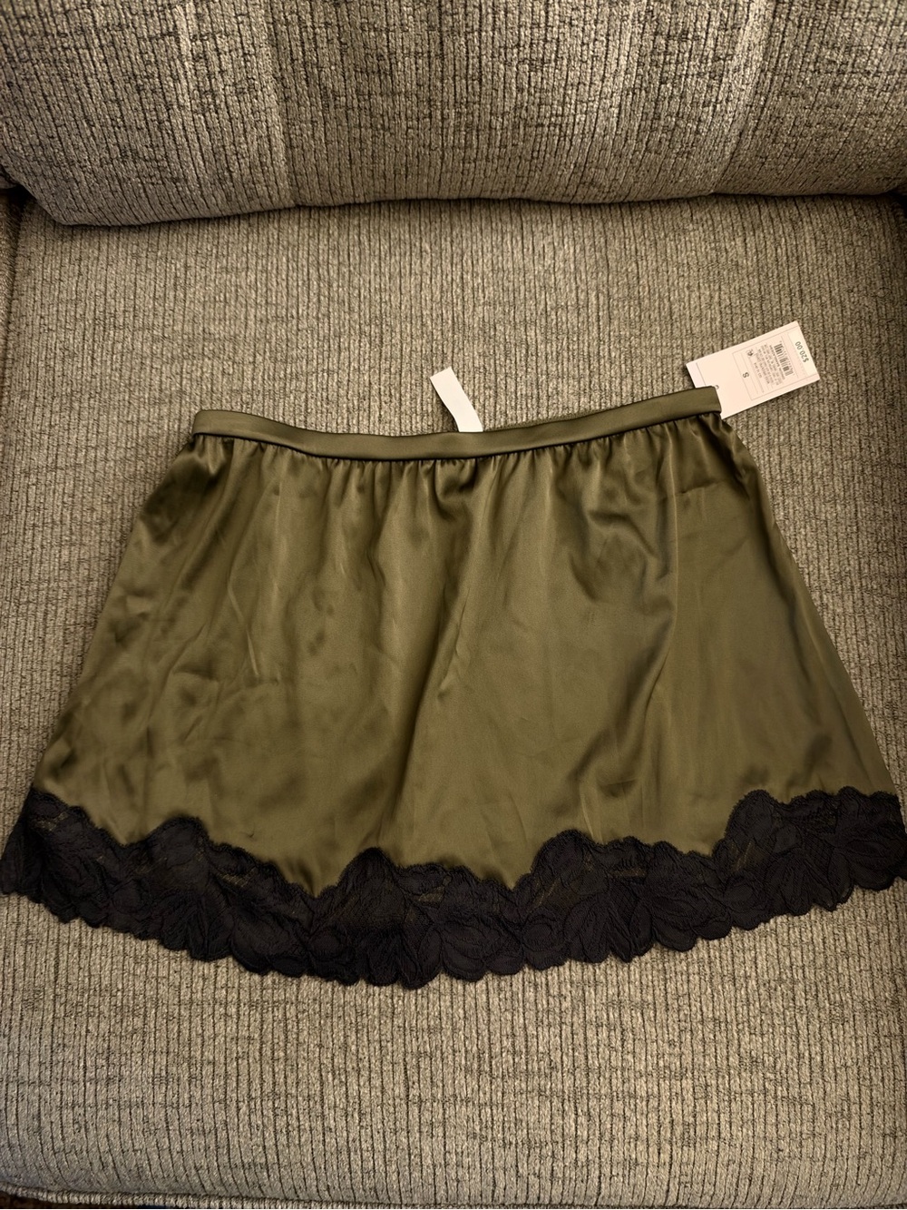 Silky Olive Green Half Slip with Black Lace Trim